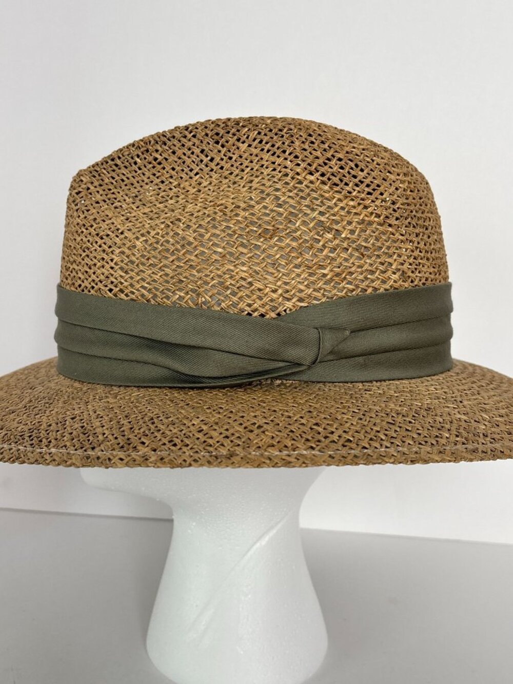 Summer Club Straw Sun Hat L XL Wide Brim Fedora Boho Beach Olive Band Festival - Picture 4 of 9